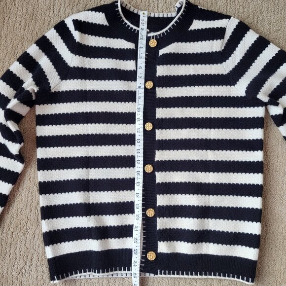 Women’s Sidefeel Black & White Striped Button-Down Cardigan Sweater–Size L - Picture 4 of 5